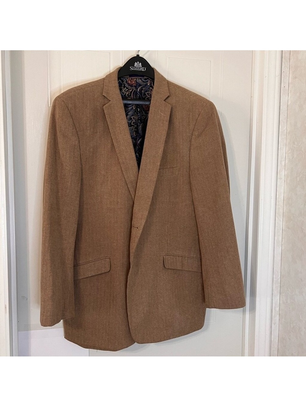 Alan Flusser Men's Large Pea Coat in Camel Brown with Paisley Lining - Good Cond